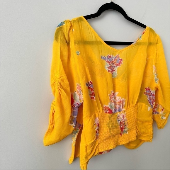 FREE People-Love To Love Blouse Golden Yellow & Florals (Size:Medium) - Picture 6 of 12